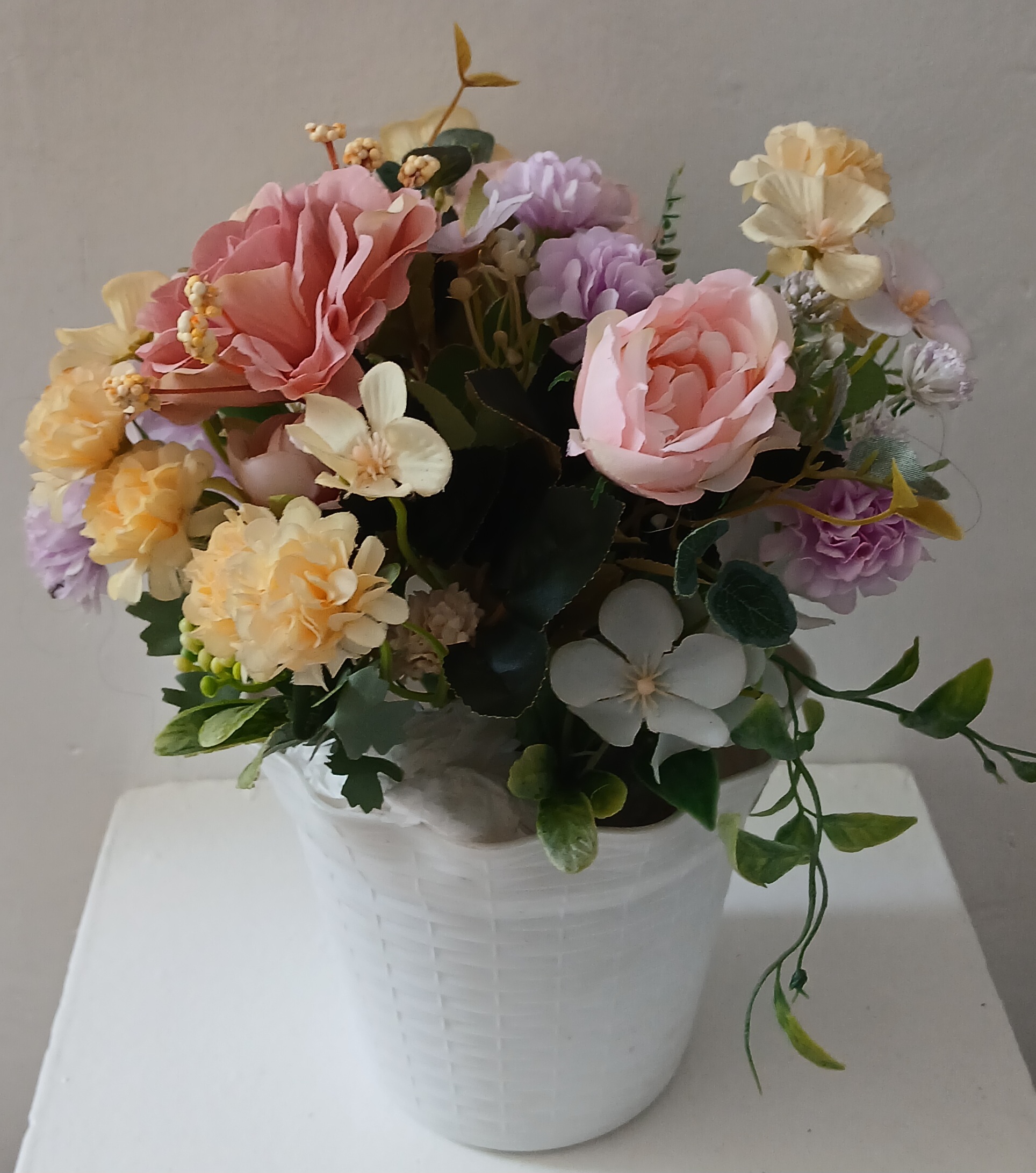 White Vase With Mix Flowers
