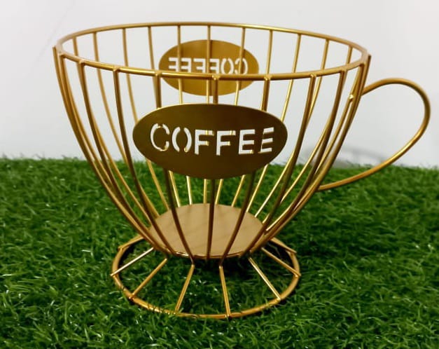 Gold Metal Coffee Cup Vase - Flowers