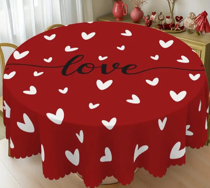 Red Round Heart Table Cloth