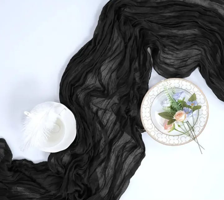 Voile CheeseCloth Table Runner - Black