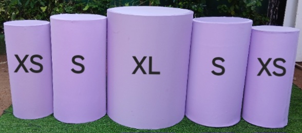 Diameter : 24 Inches, Height : 30 Inches 
Diameter : 15Inches, Height : 28 Inches 
Diameter : 12 Inches, Height: 26 Inches