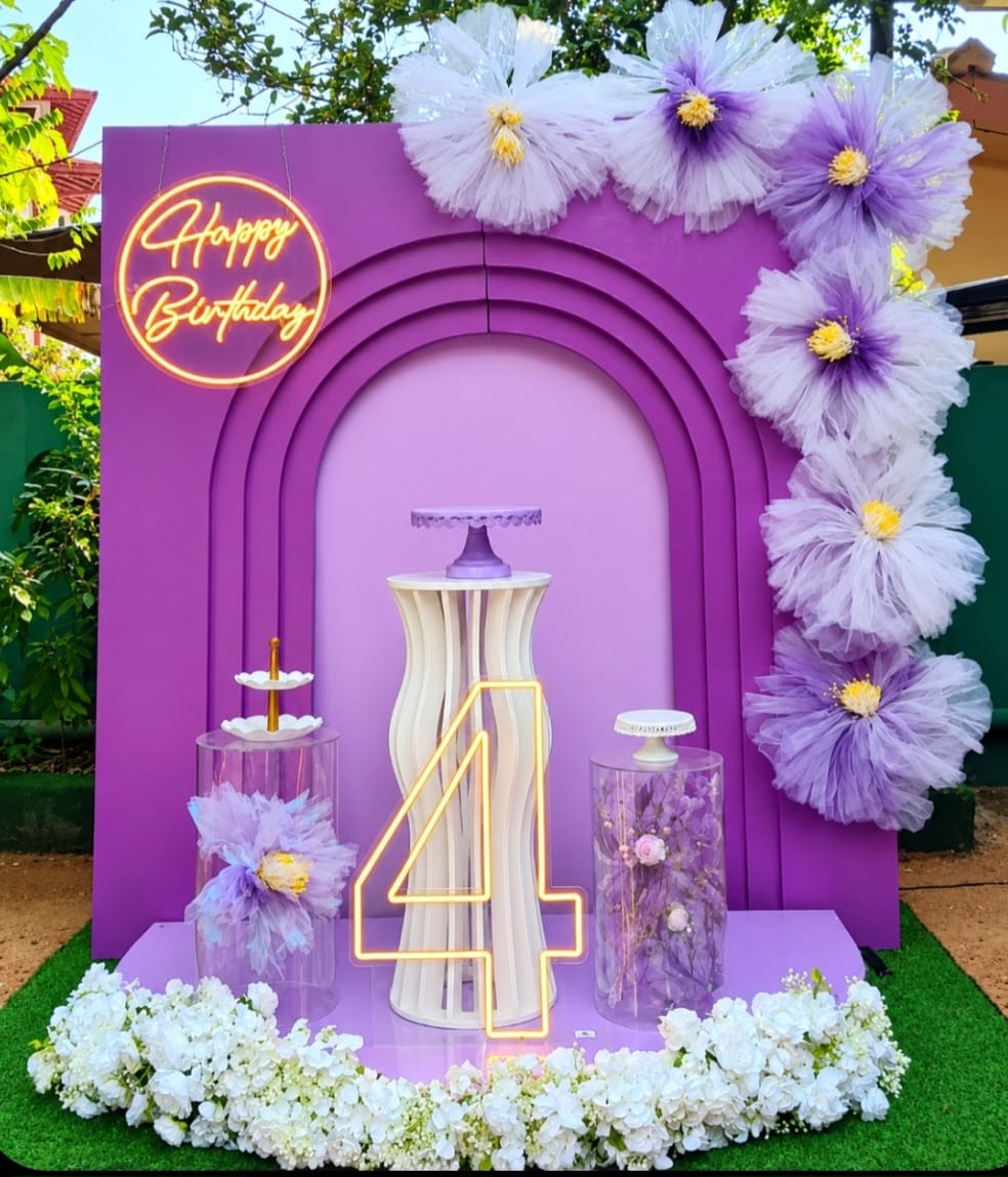 Purple Theme SetUp / Purple / White / Flower / Organza / Neon