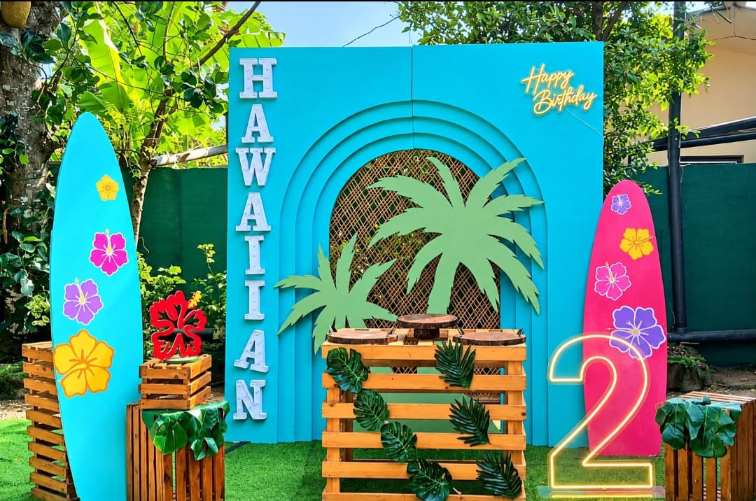 Hawaiian Theme SetUp / Green / Teal / Pink / Rattan / Wooden ( WithOut Letter Prints )