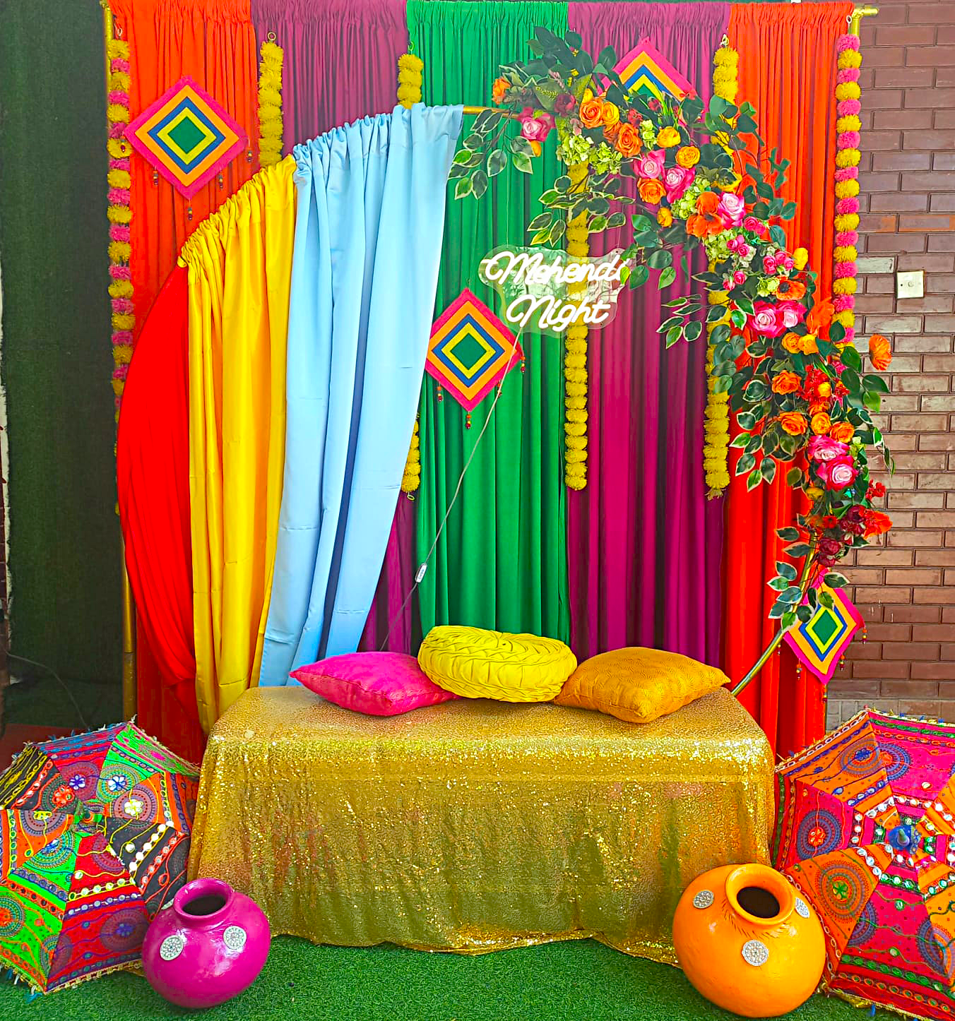 Mehendi Theme SetUp / Orange / Red / Purple / Green / Haldi