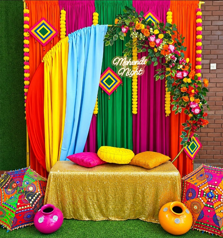 Mehendi Theme SetUp / Orange / Red / Purple / Green / Haldi